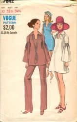 7842 VOGUE 1970 MATERNITY A-DRESS, TOP, SLIM PANTS PATTERN 14